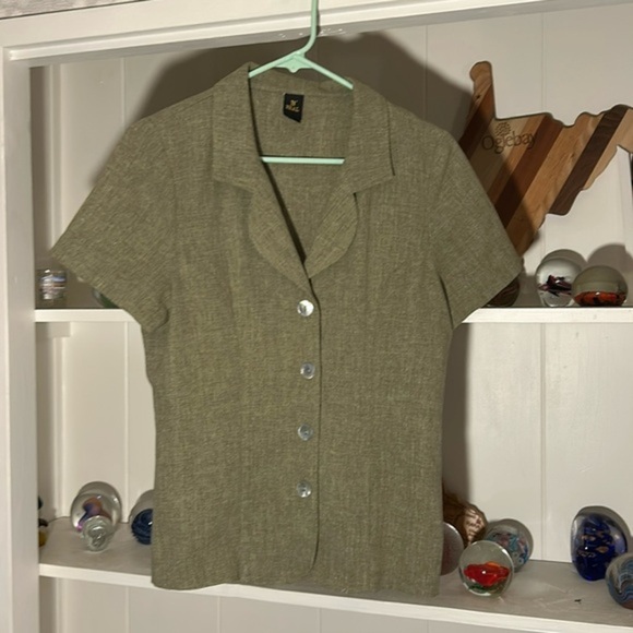 B REAL Linen Button Up Blouse with Collar - Picture 1 of 6